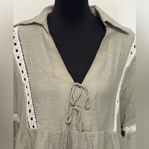 ZARA Tiered Dress With Lace Inserts Size Medium Long Sleeves, NWT - Picture 3 of 10